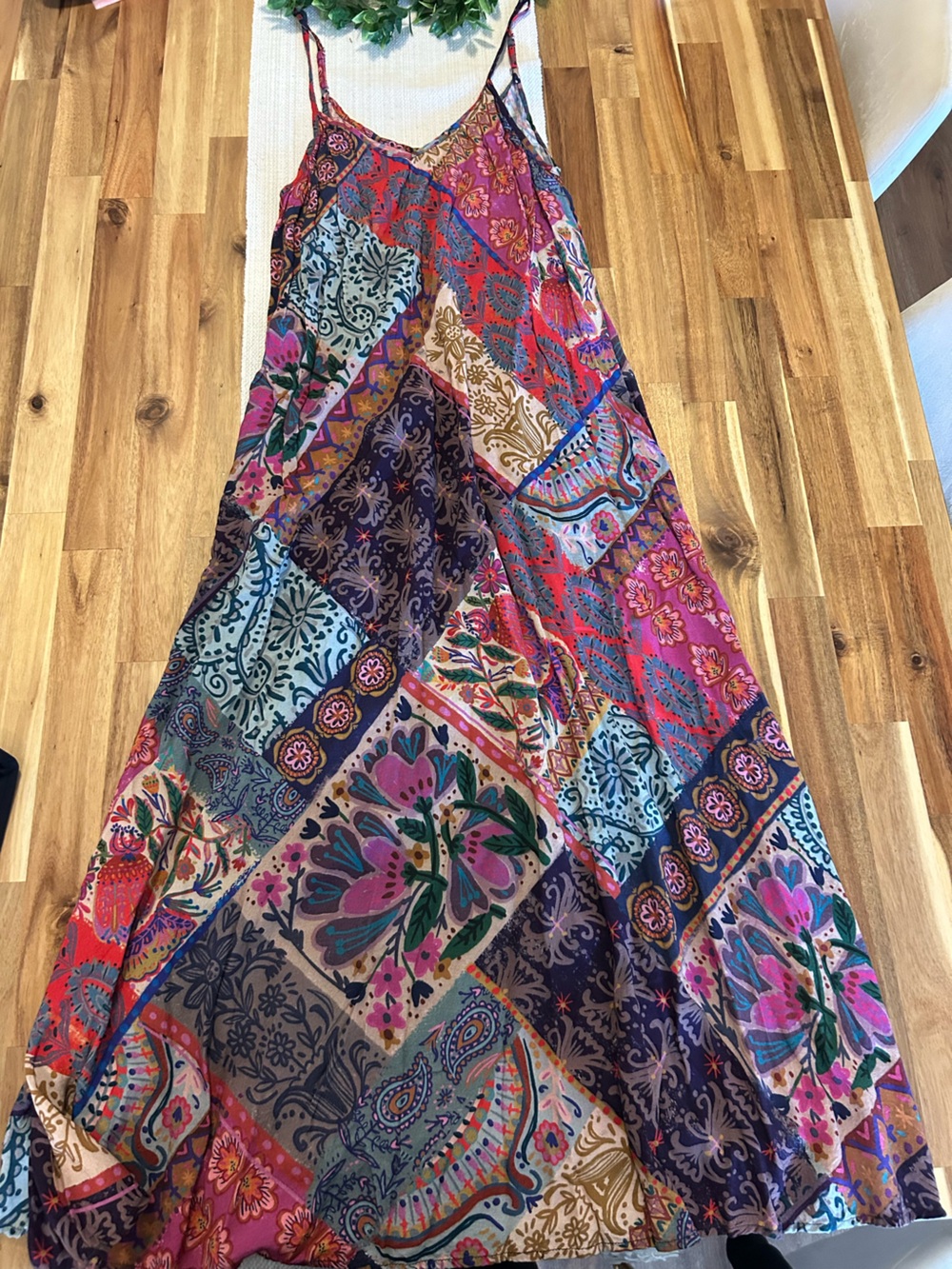 natural Life Lizzie Patchwork Relaxed Slip Midi Dress Boho Size M